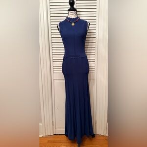 Chic Royal Blue Sleeveless Maxi Dress With Matching Cardigan
